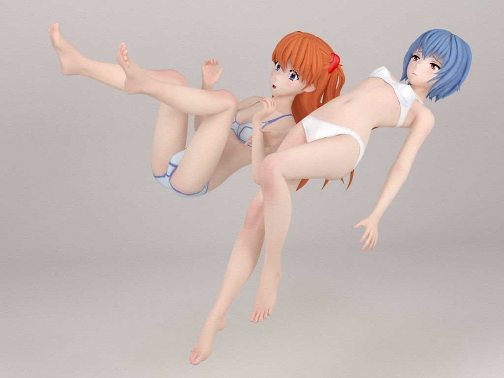 Rei Ayanami and Asuka Langley Soryu pose 02 3D model_13
