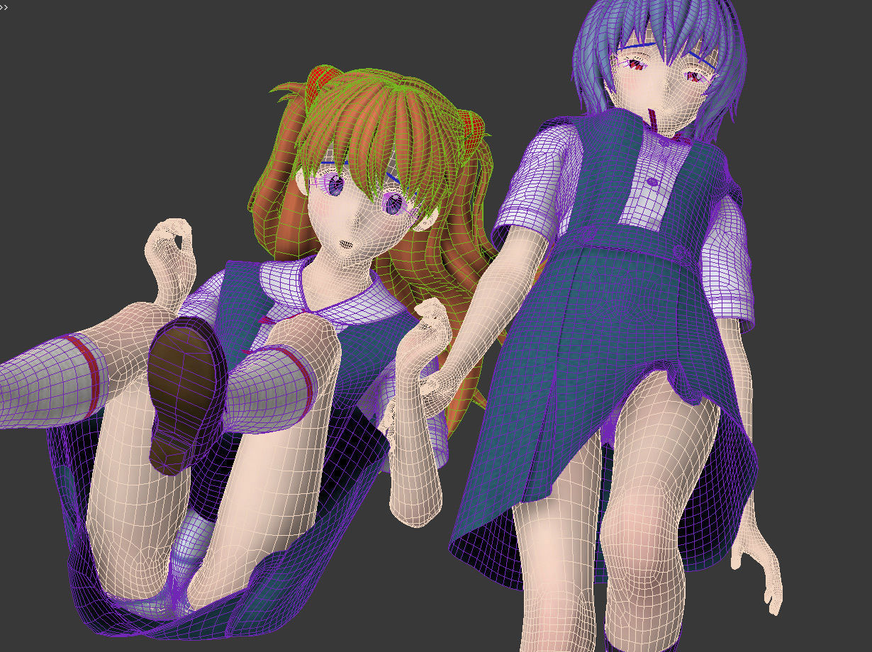 Rei Ayanami and Asuka Langley Soryu pose 02 3D model_18