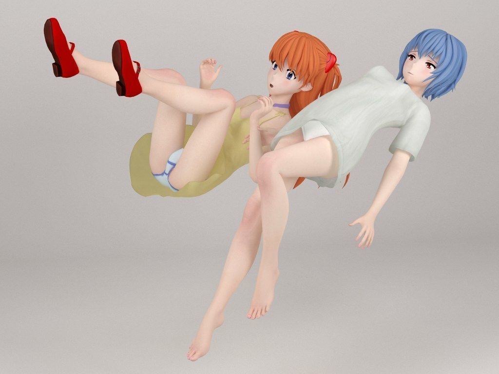 Rei Ayanami and Asuka Langley Soryu pose 02 3D model_12