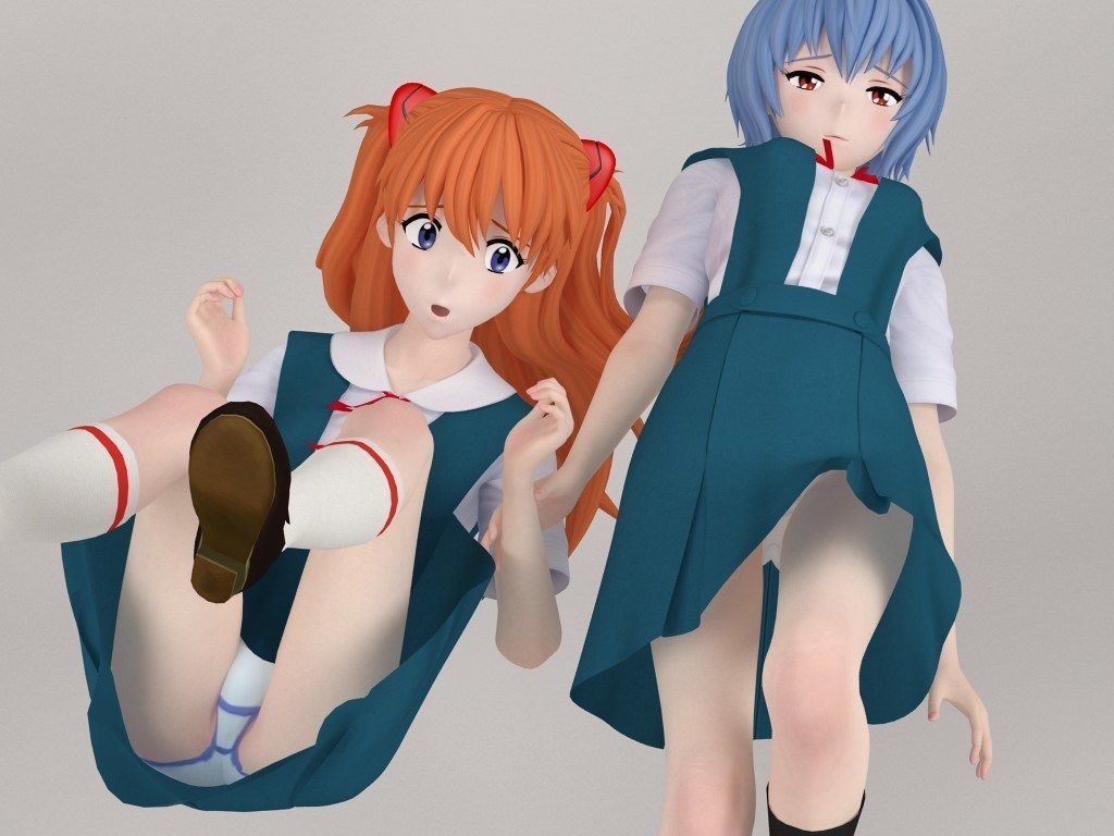 Rei Ayanami and Asuka Langley Soryu pose 02 3D model_15