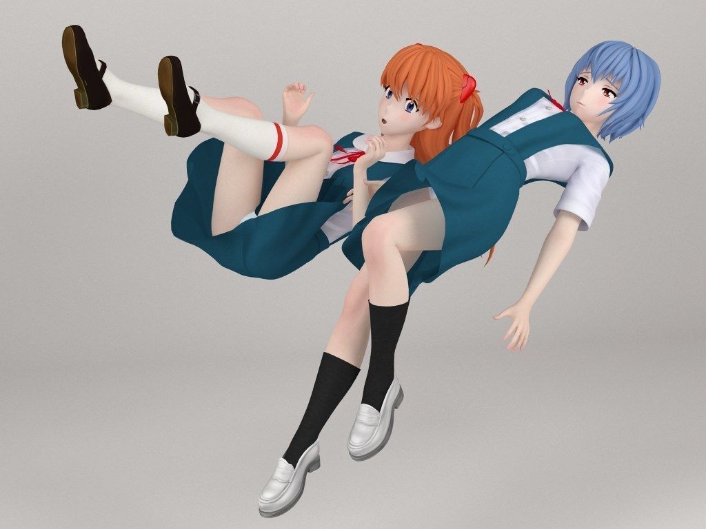 Rei Ayanami and Asuka Langley Soryu pose 02 3D model_10