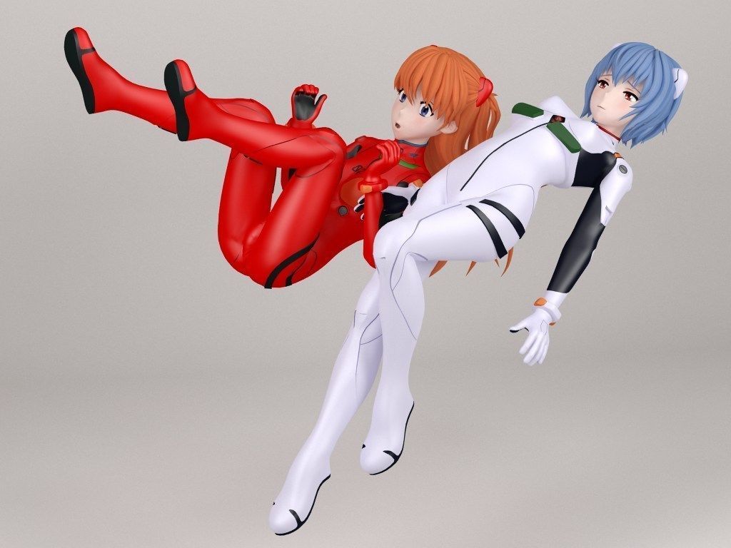 Rei Ayanami and Asuka Langley Soryu pose 02 3D model_11