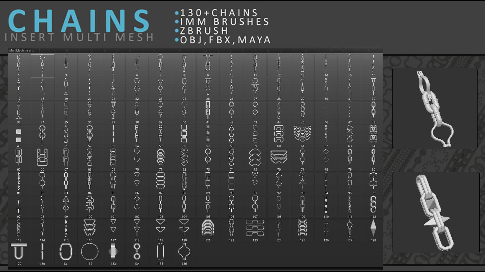 Chains Brush Set Low-poly 3D model_2