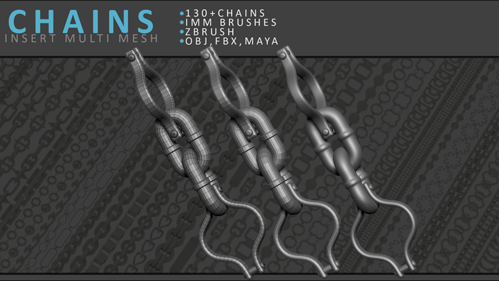 Chains Brush Set Low-poly 3D model_1