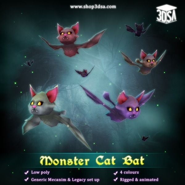 Monster Cat Bat Low-poly 3D model