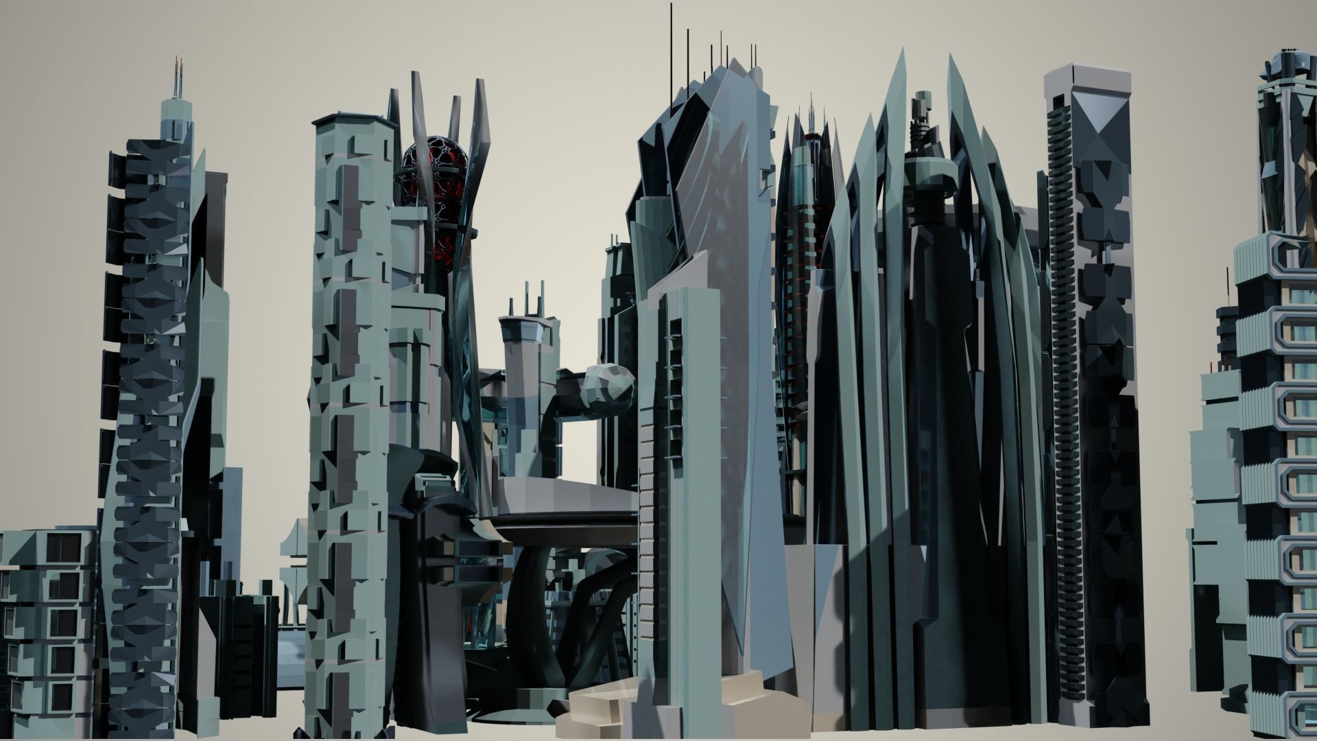 35 Futuristic Buildings VOL 2 Low-poly 3D model_17