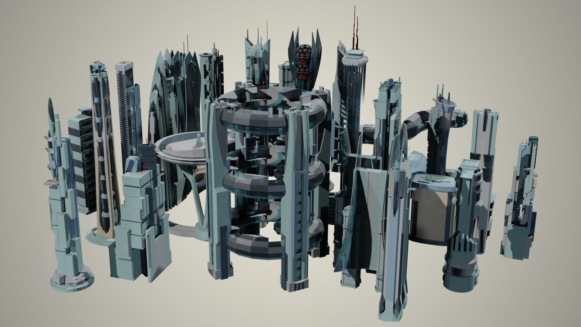 35 Futuristic Buildings VOL 2 Low-poly 3D model_12