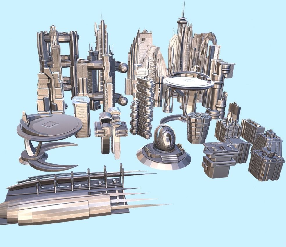 35 Futuristic Buildings VOL 2 Low-poly 3D model_8