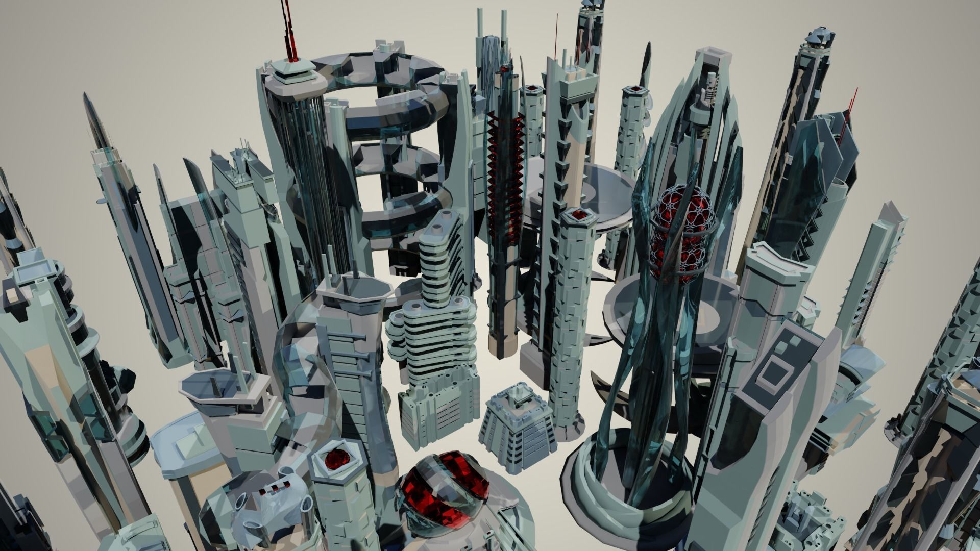 35 Futuristic Buildings VOL 2 Low-poly 3D model_7