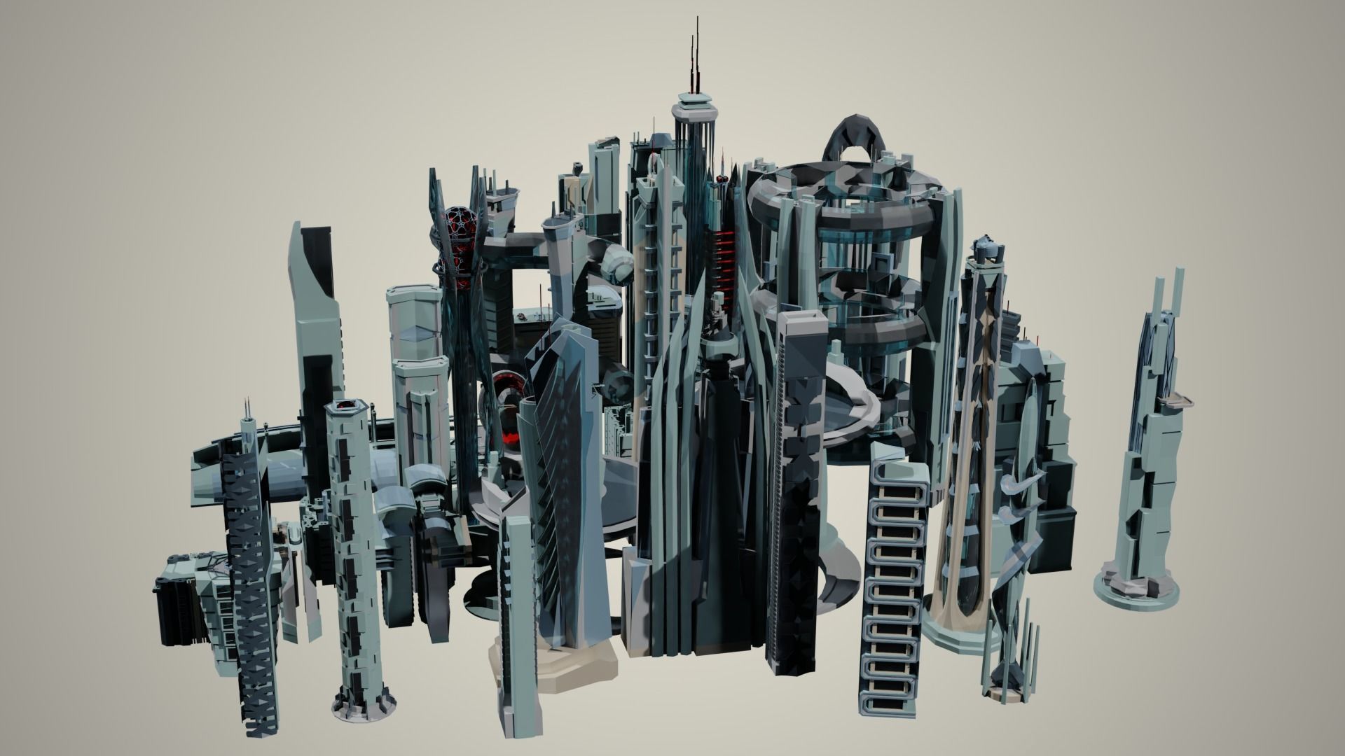 35 Futuristic Buildings VOL 2 Low-poly 3D model_13