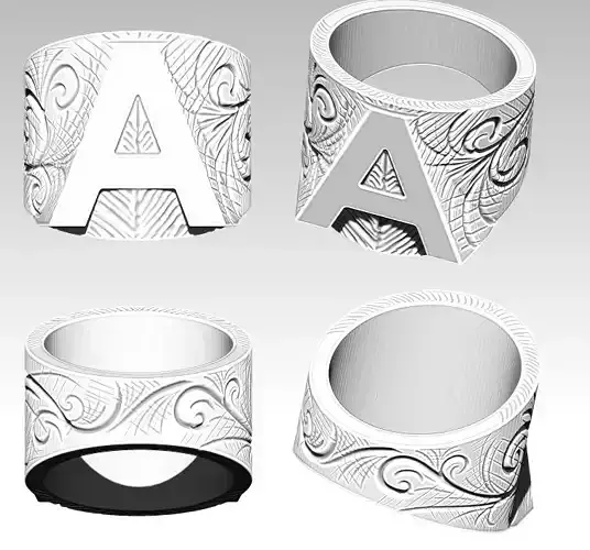 carved pattern A letter word symbol logo ring 3D print model