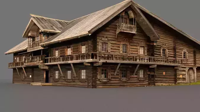 Russian wooden house on Kizhi island 3D model