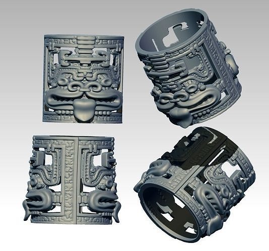 Woodoo Mayan Maori Carved Detailed Ring 3D print model