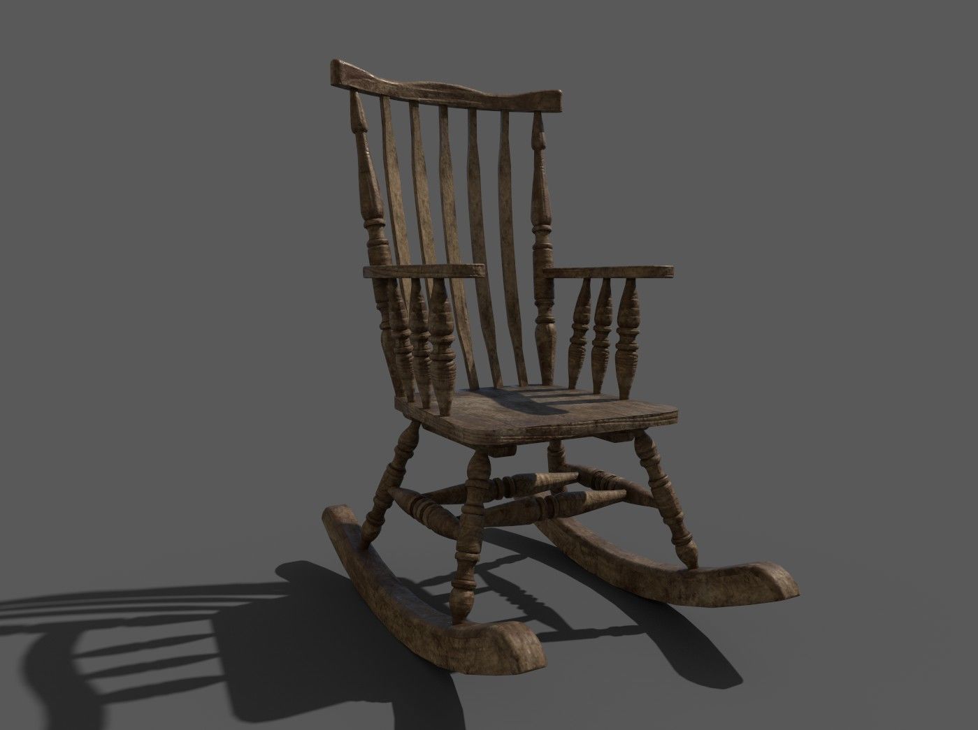 Wooden Rocking Chair Low-poly 3D model_1
