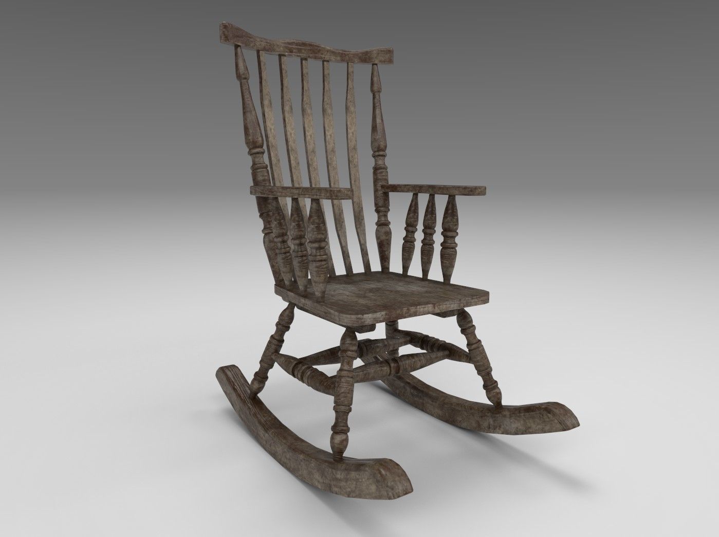 Wooden Rocking Chair Low-poly 3D model_3