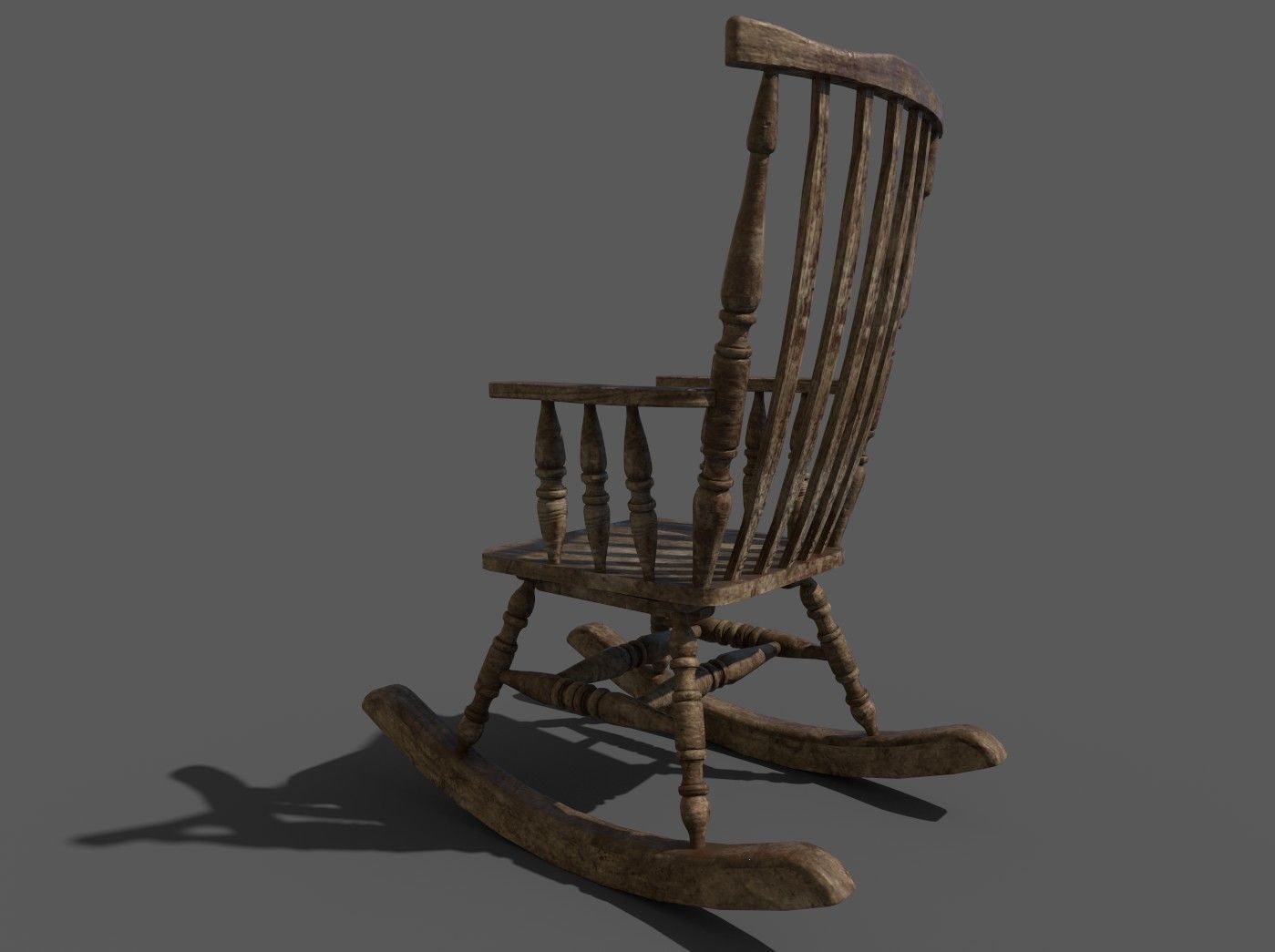 Wooden Rocking Chair Low-poly 3D model_2