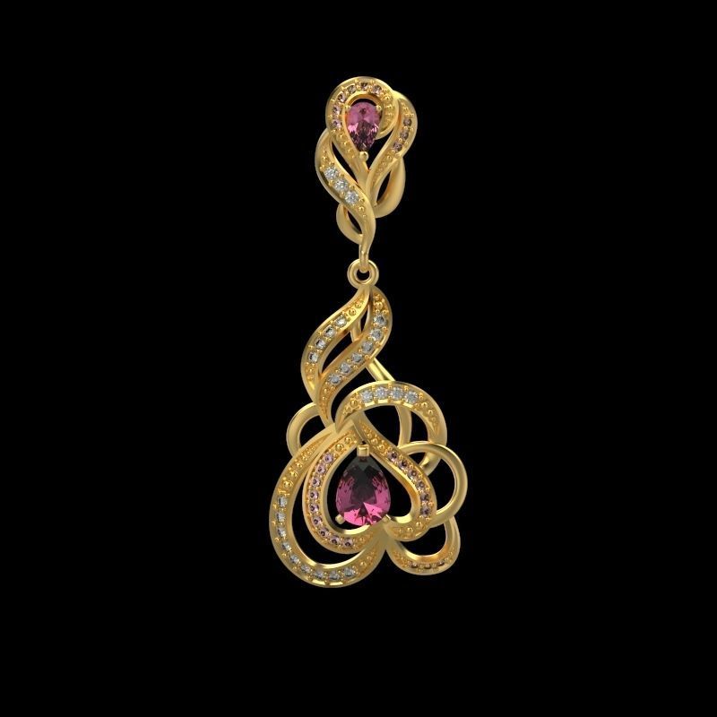 Women Earrings  with gems and diamonds 3dm stl 3D print model 3D print model_16