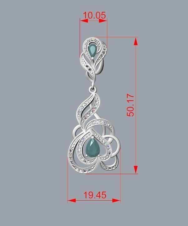 Women Earrings  with gems and diamonds 3dm stl 3D print model 3D print model_30