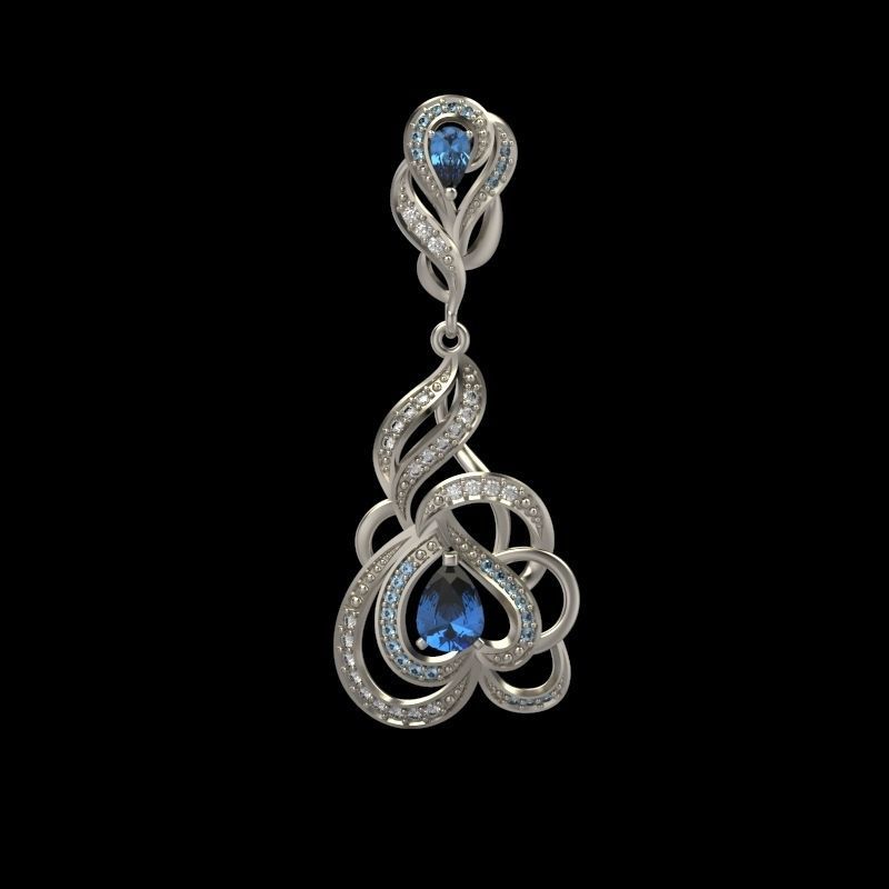 Women Earrings  with gems and diamonds 3dm stl 3D print model 3D print model_8