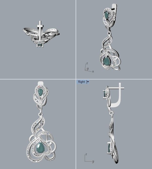 Women Earrings  with gems and diamonds 3dm stl 3D print model 3D print model_29