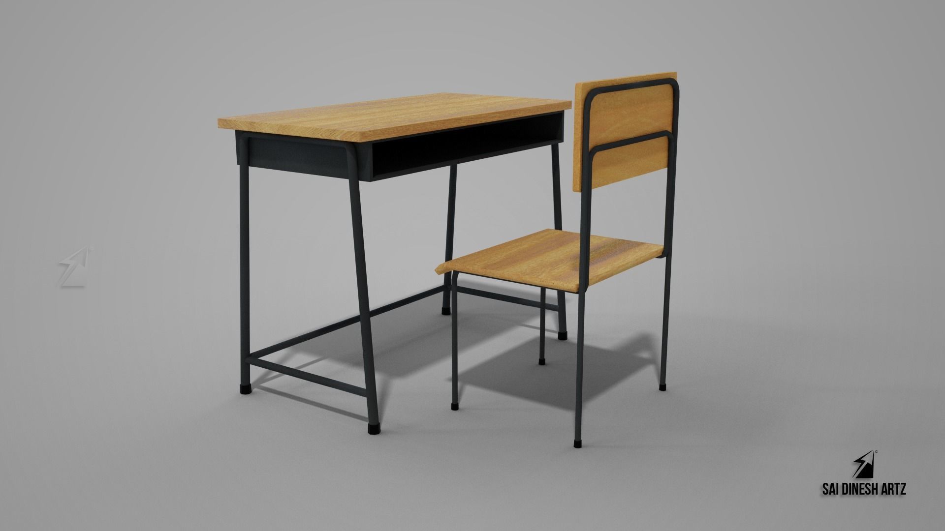 Table and Chair Low-poly 3D model_3