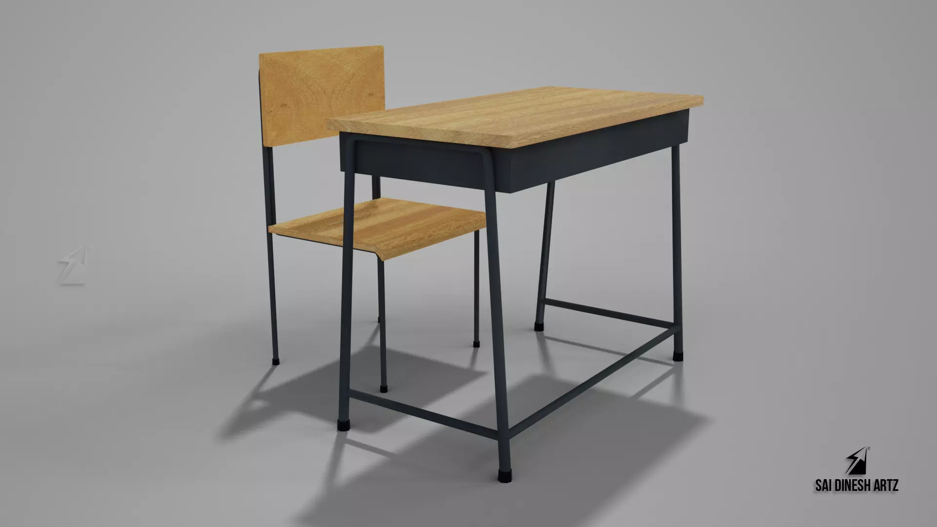 Table and Chair Low-poly 3D model_0