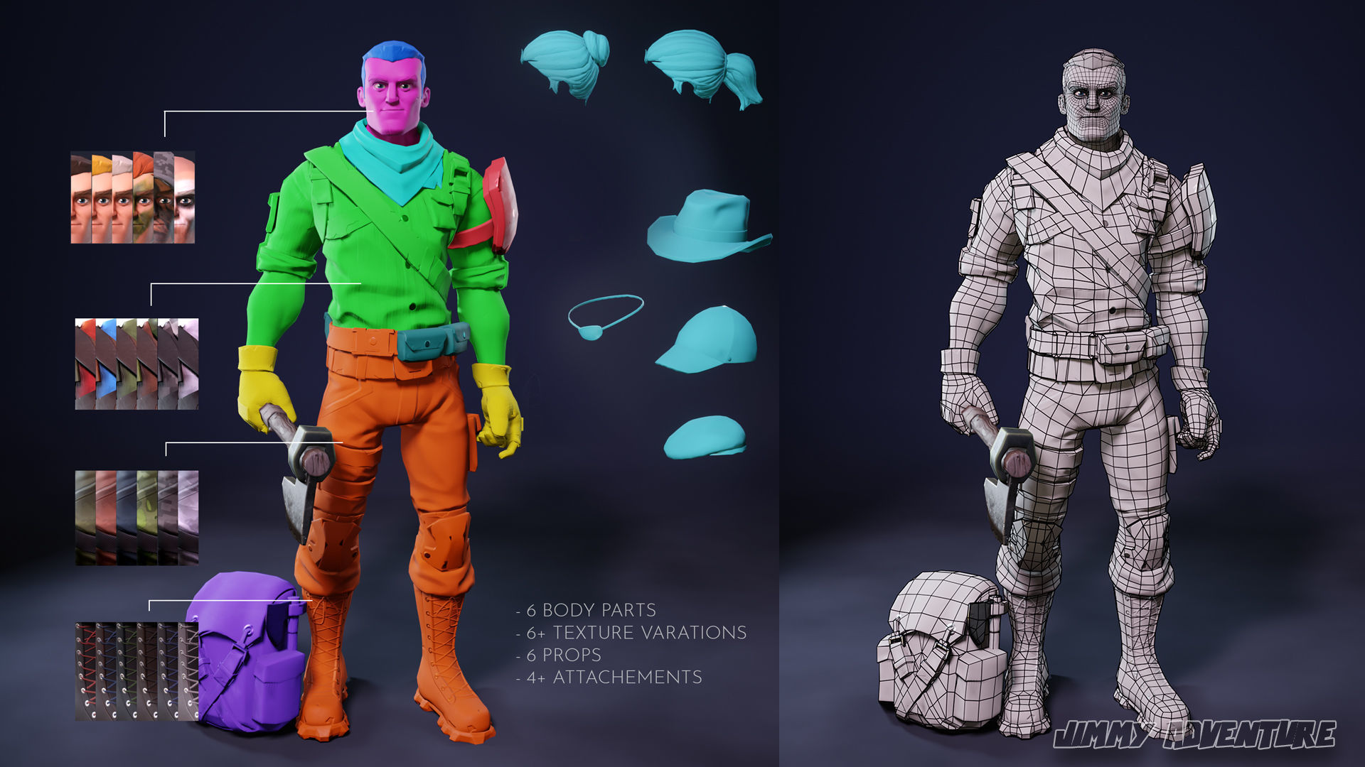 Jimmy adventure - Stylized character Low-poly 3D model_12