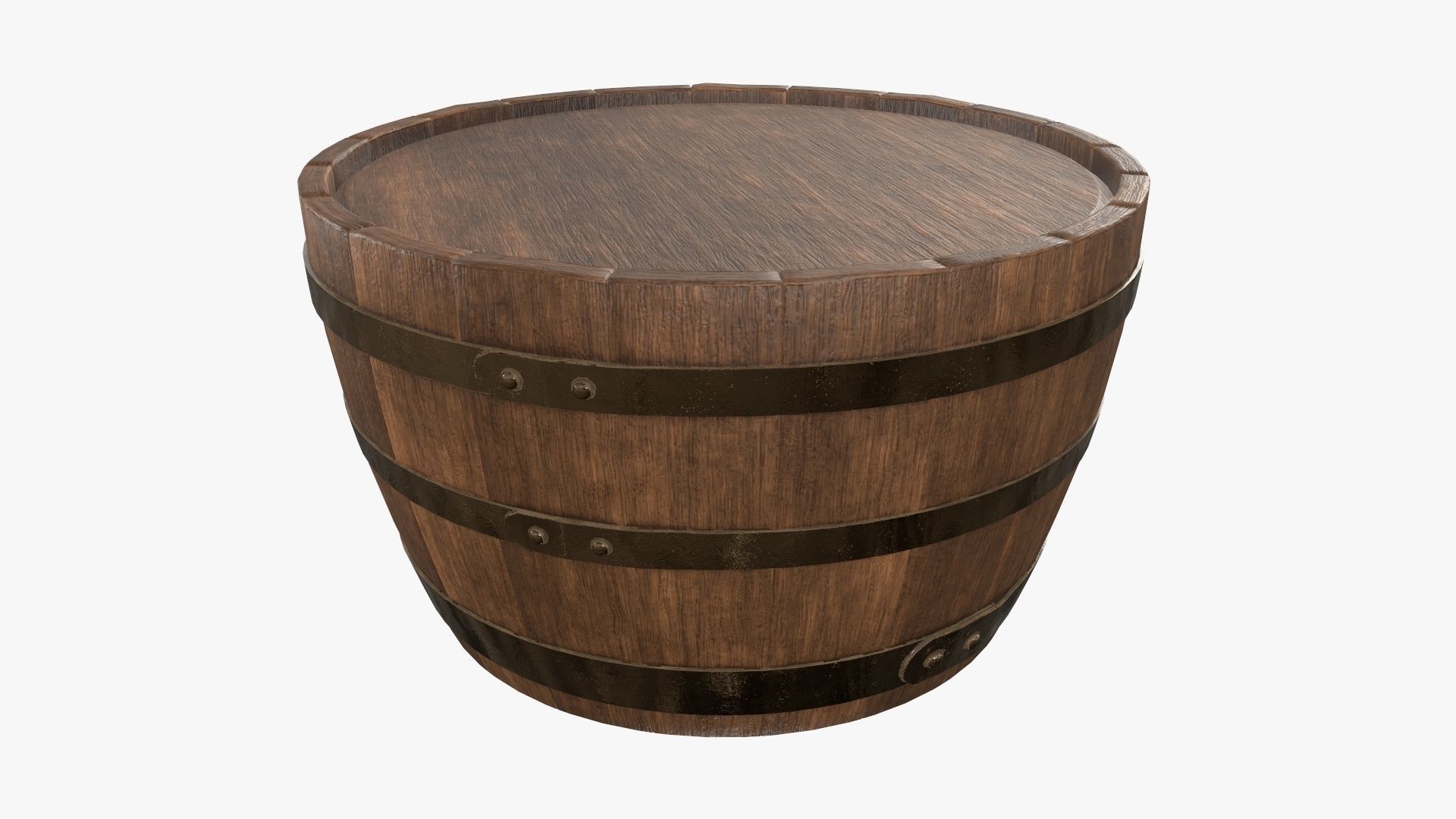 Wooden barrel half table 3D model_2