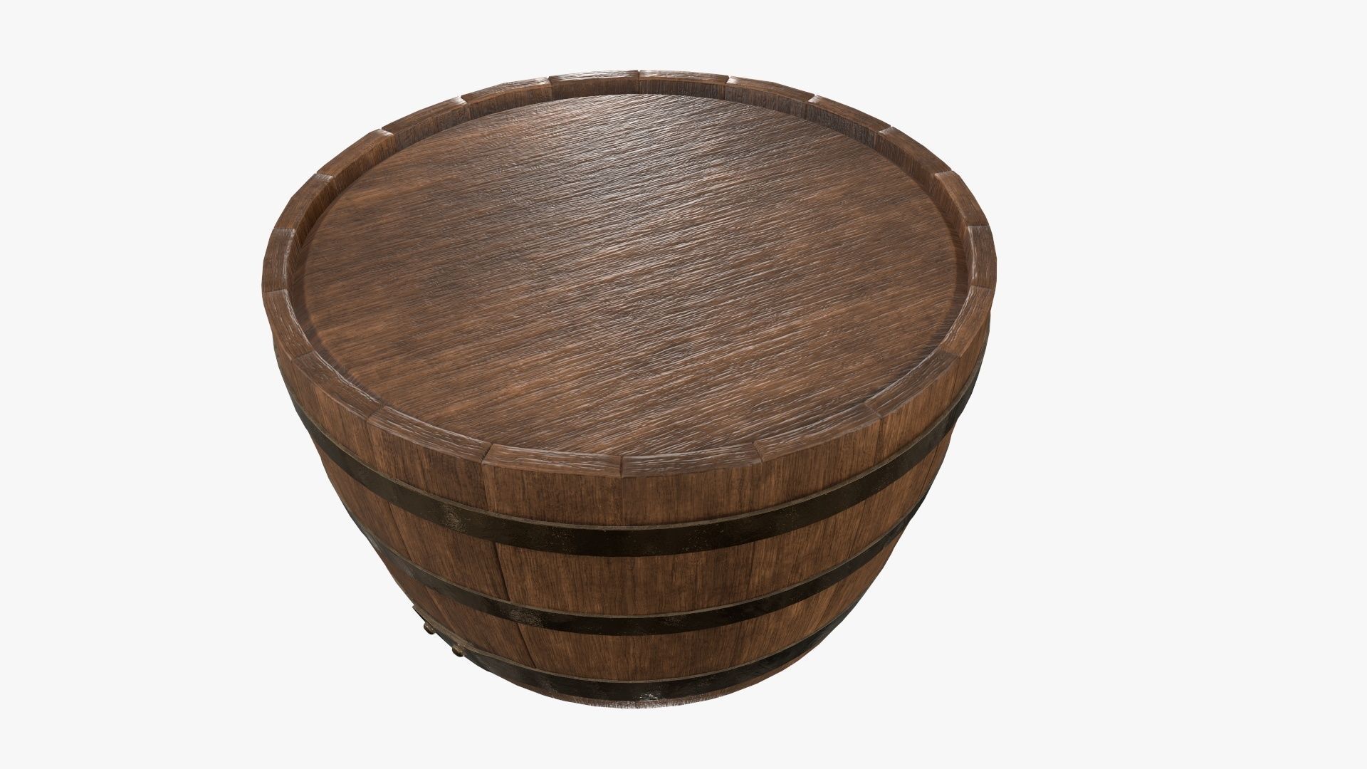 Wooden barrel half table 3D model_4
