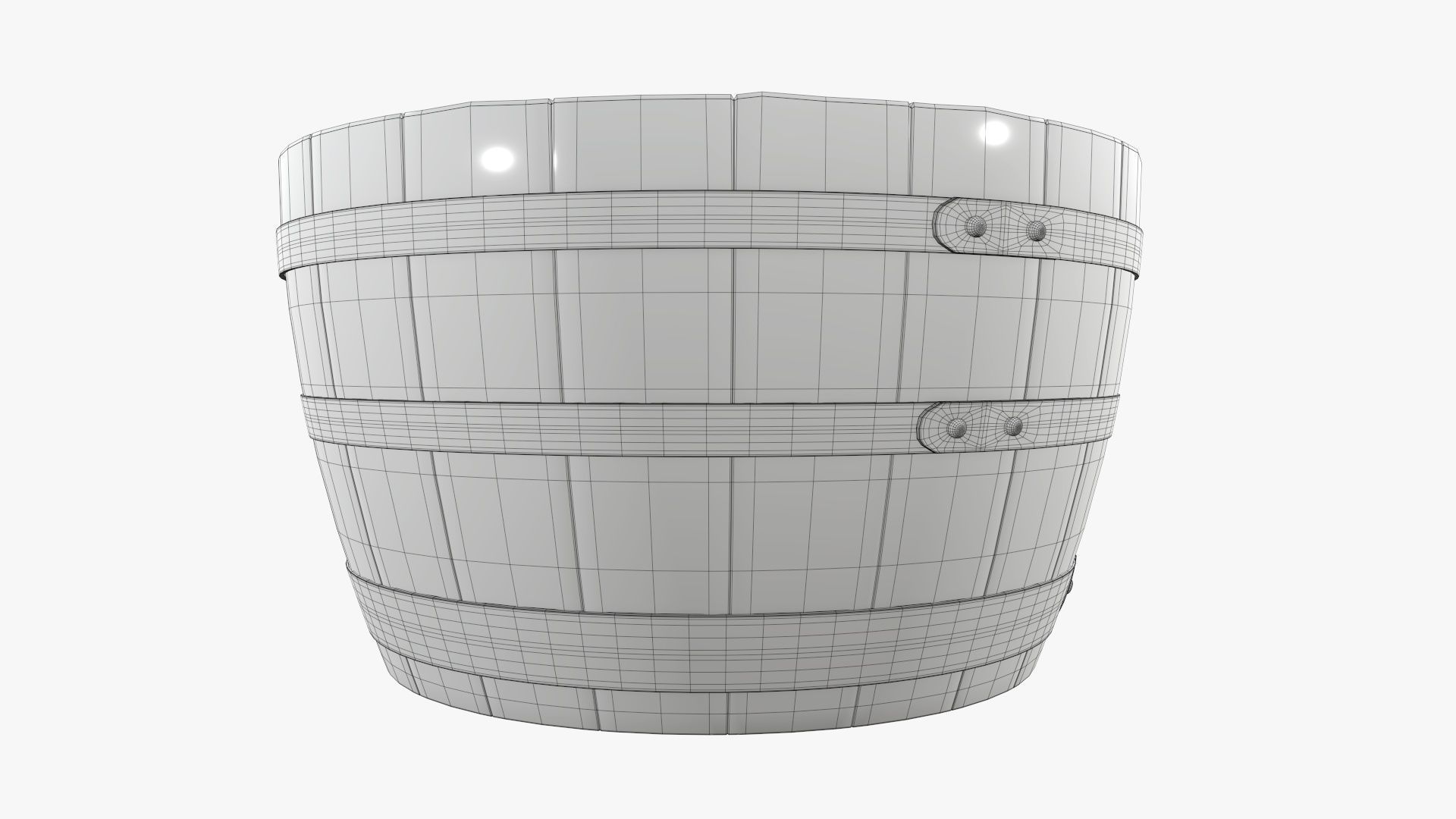 Wooden barrel half table 3D model_7