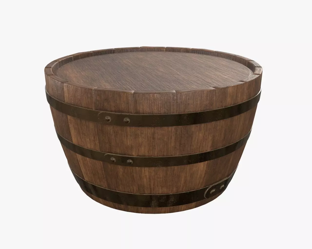 Wooden barrel half table 3D model_0