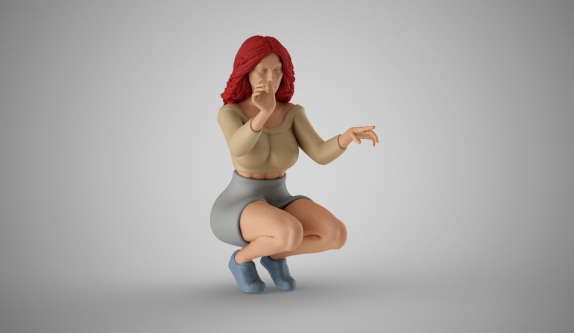 Squatting Woman 3D print model_4