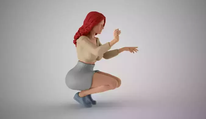 Squatting Woman 3D print model
