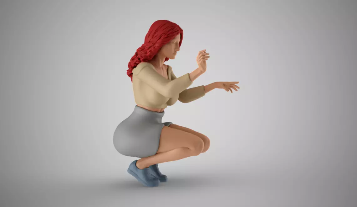 Squatting Woman 3D print model_0
