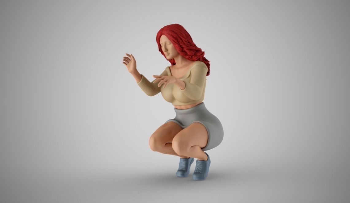 Squatting Woman 3D print model_5
