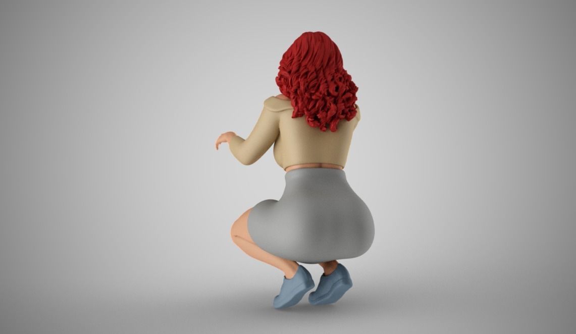 Squatting Woman 3D print model_8
