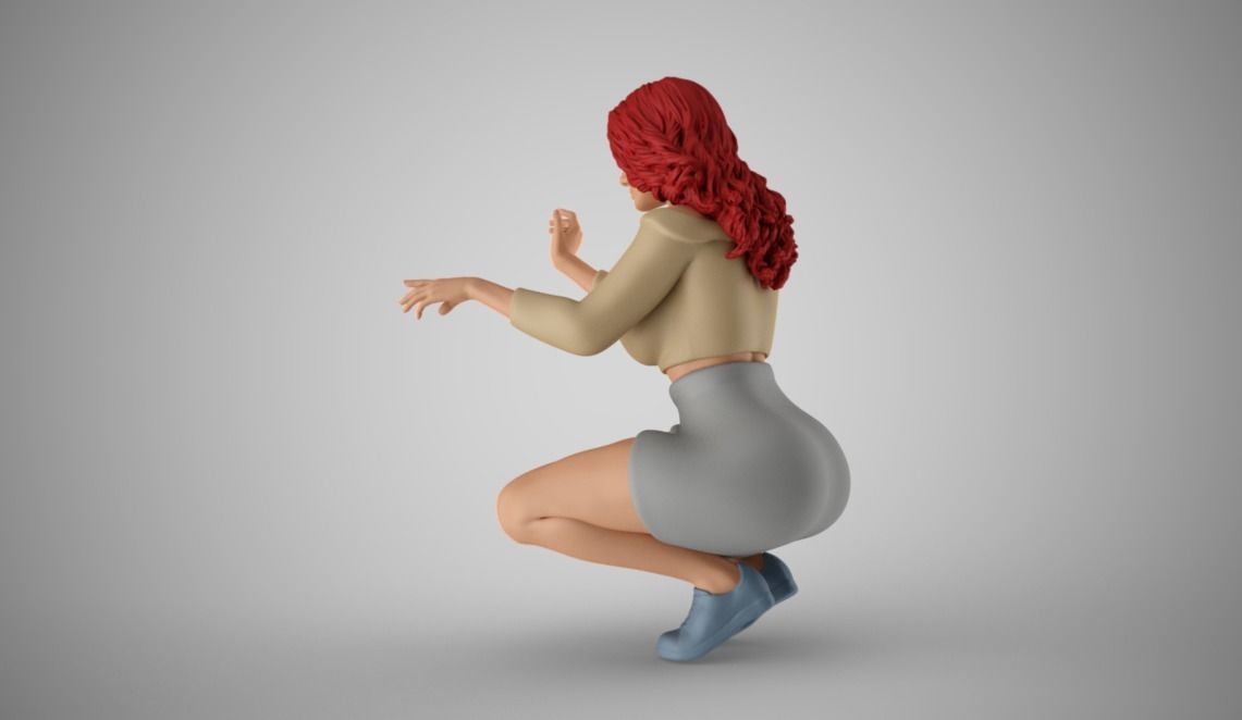 Squatting Woman 3D print model_7