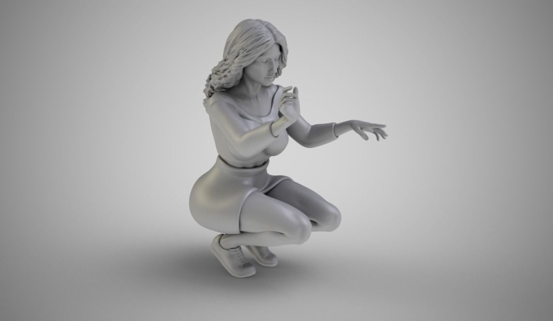 Squatting Woman 3D print model_1