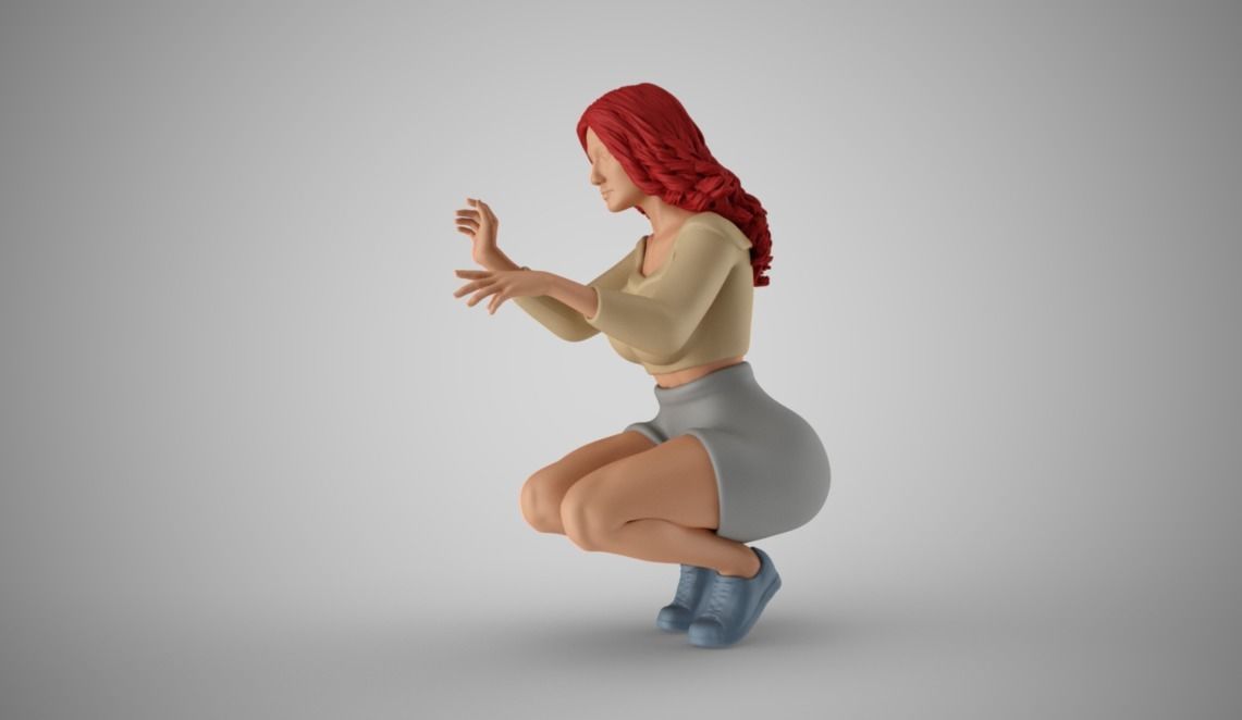 Squatting Woman 3D print model_6