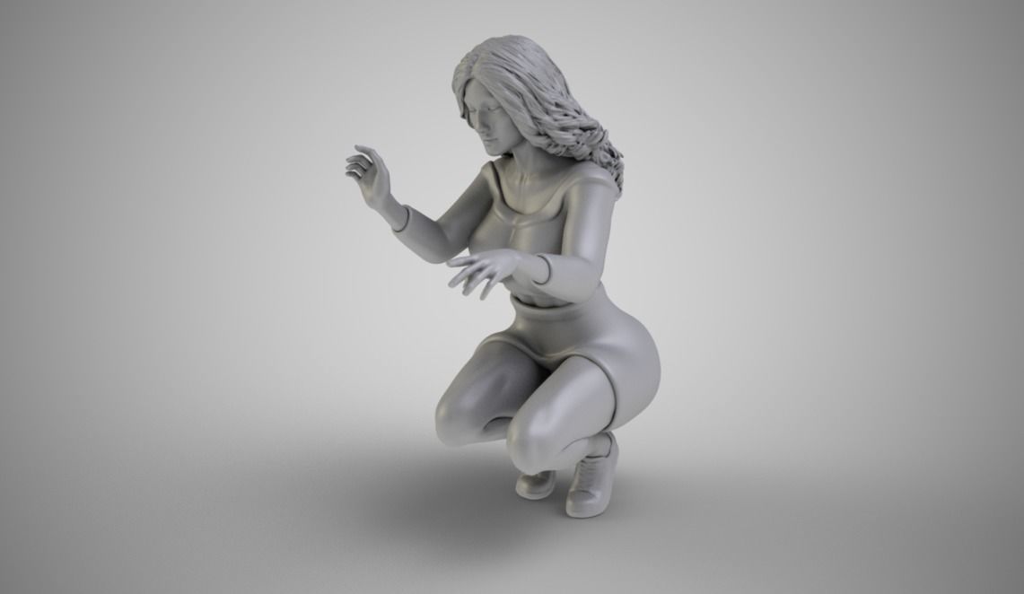 Squatting Woman 3D print model_2