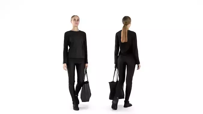 Young woman with bag walking 61 Low-poly 3D model
