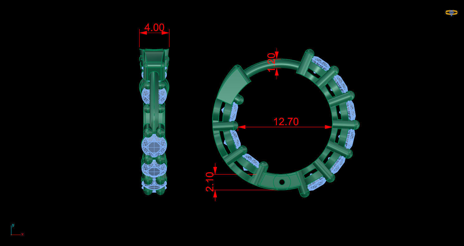 Earrings 7 two diamond hoop in rose gold 3D print model_4