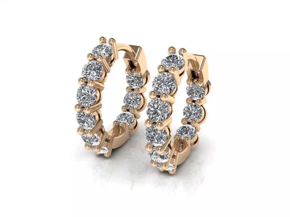 Earrings 7 two diamond hoop in rose gold 3D print model_0