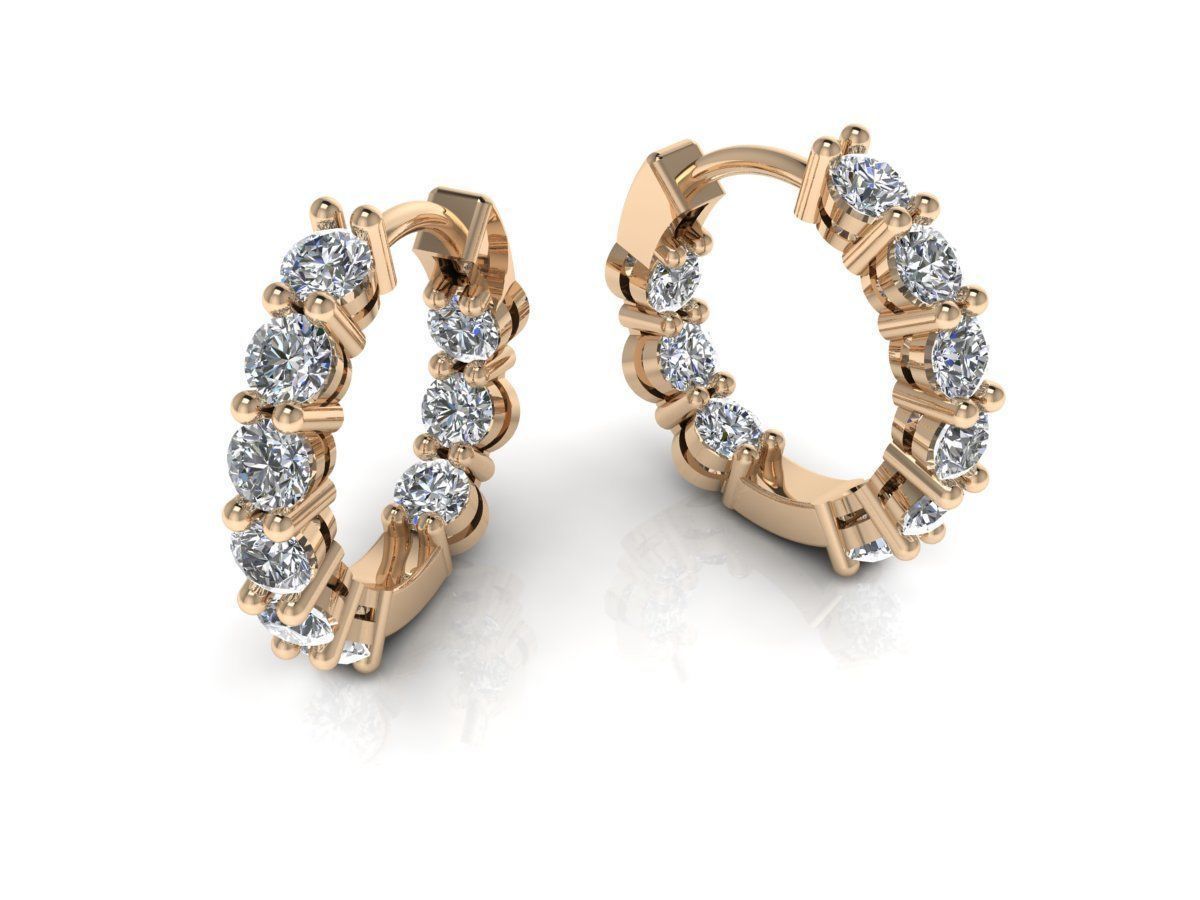 Earrings 7 two diamond hoop in rose gold 3D print model_1