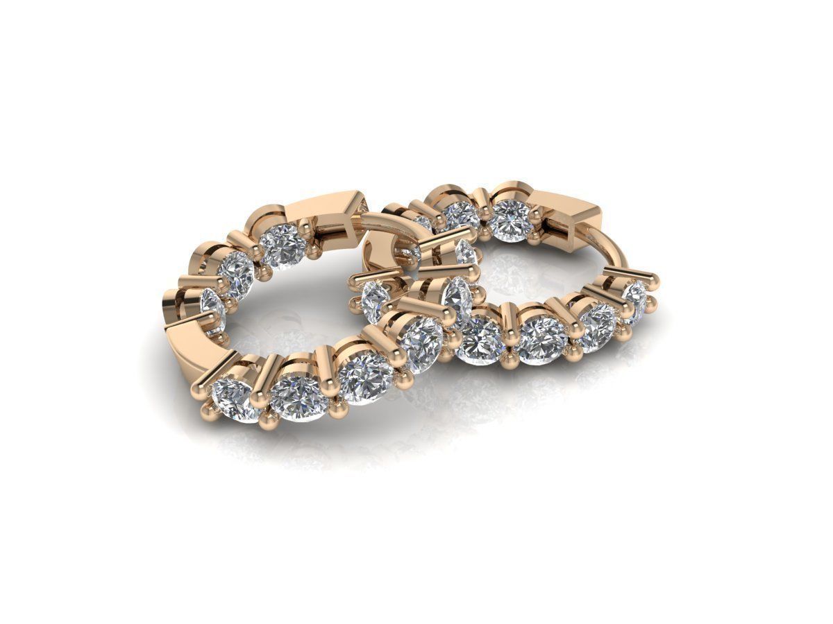 Earrings 7 two diamond hoop in rose gold 3D print model_2