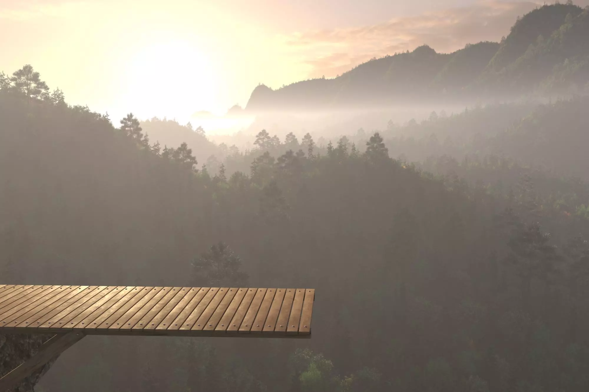 FOREST wooden bridge in mountains 3D model