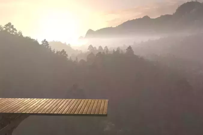 FOREST wooden bridge in mountains