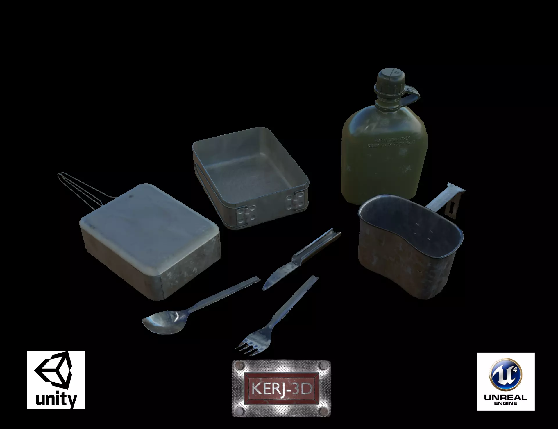 Military Eating Utensils Low-poly 3D model_0