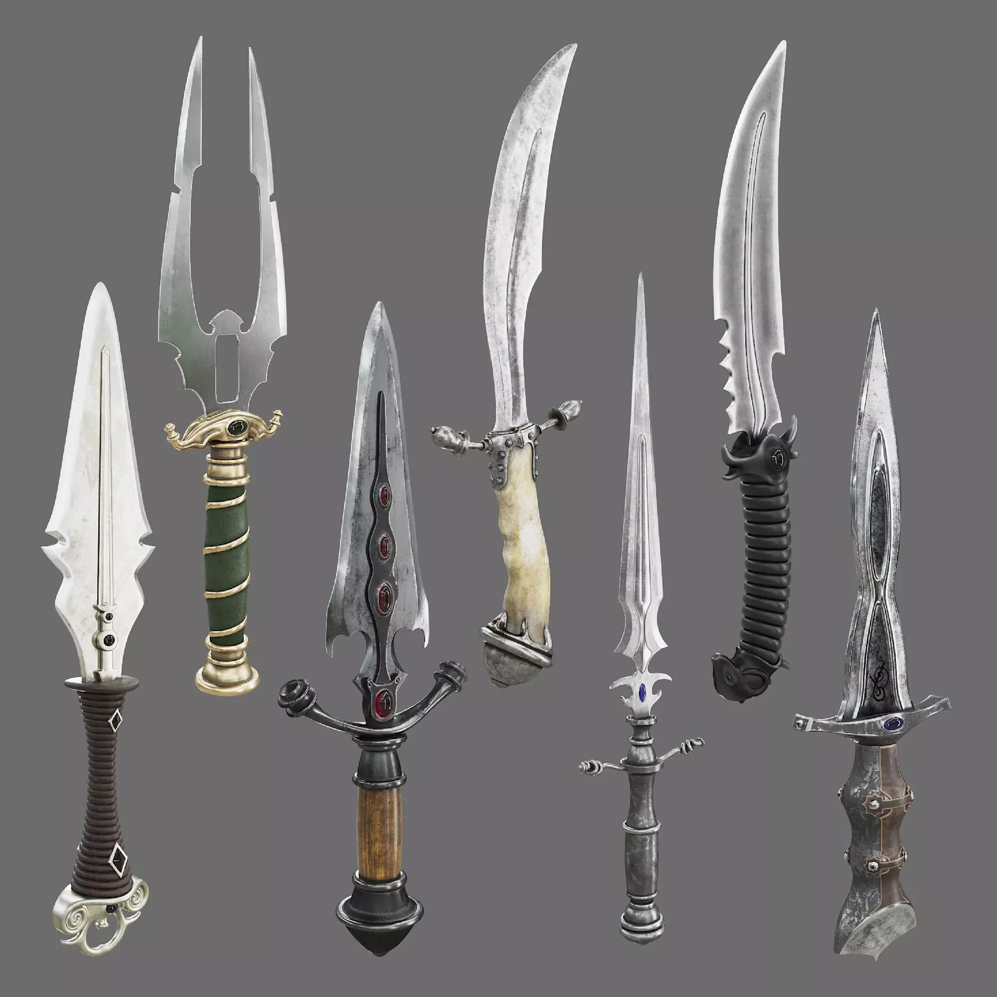 Set of Graceful Blades Low-poly 3D model_0