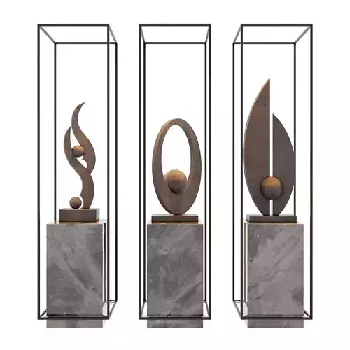 Decor three sculptures in metal frame